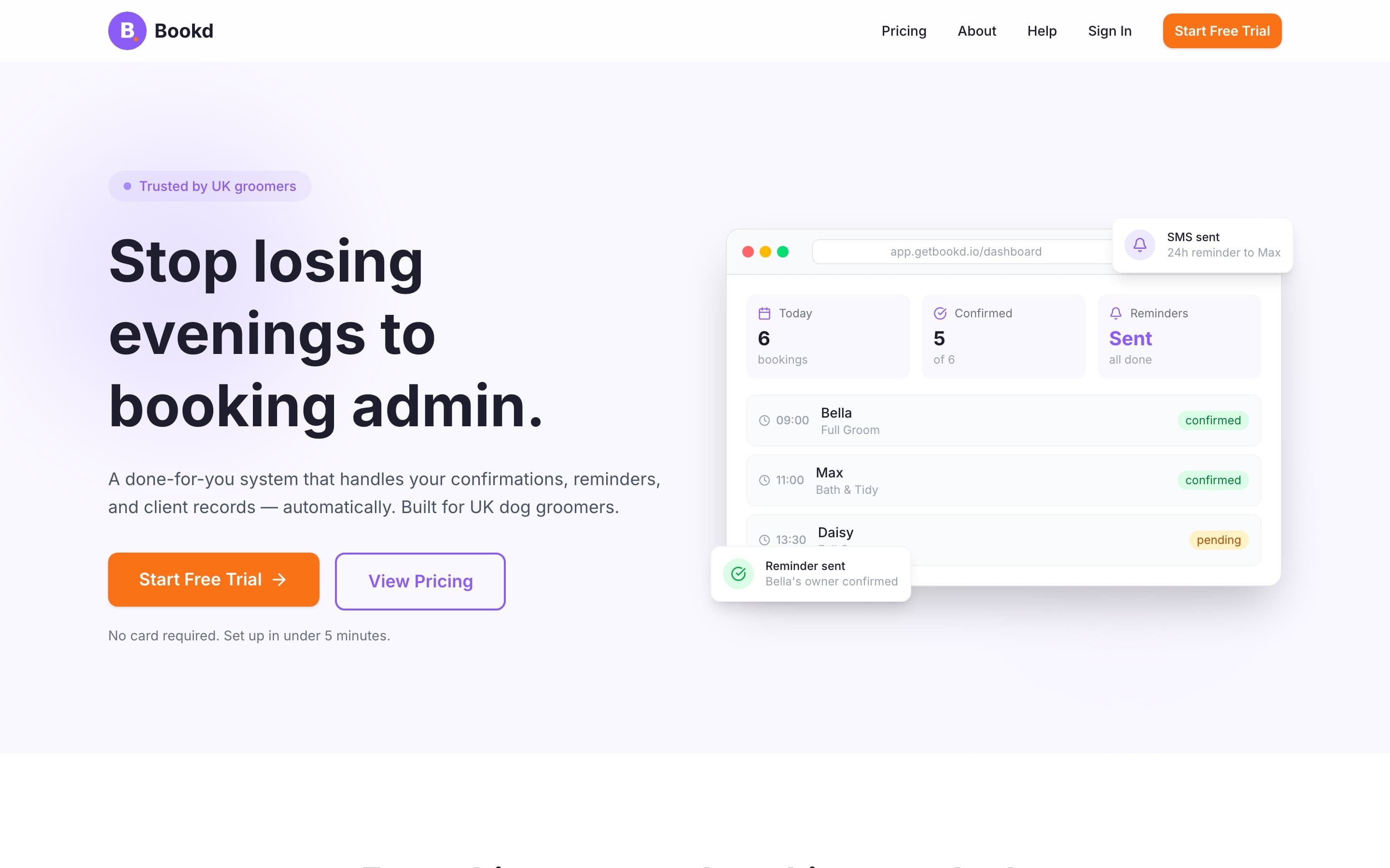Bookd SaaS platform — live screenshot showing dashboard