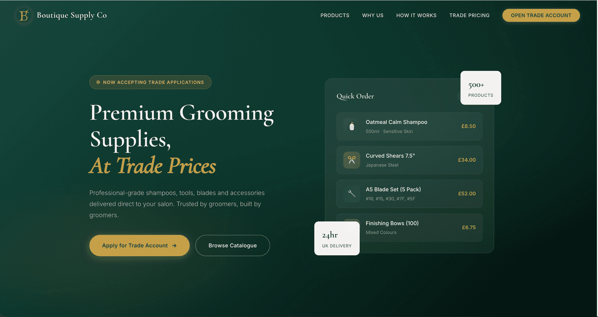 Boutique Supply Co — premium wholesale grooming products website