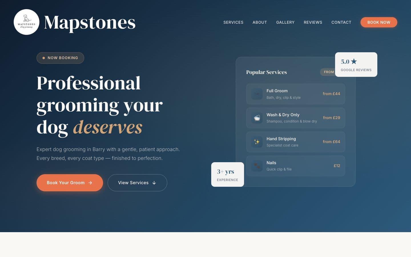 Mapstones Dog Grooming — professional grooming website built by Studio 72
