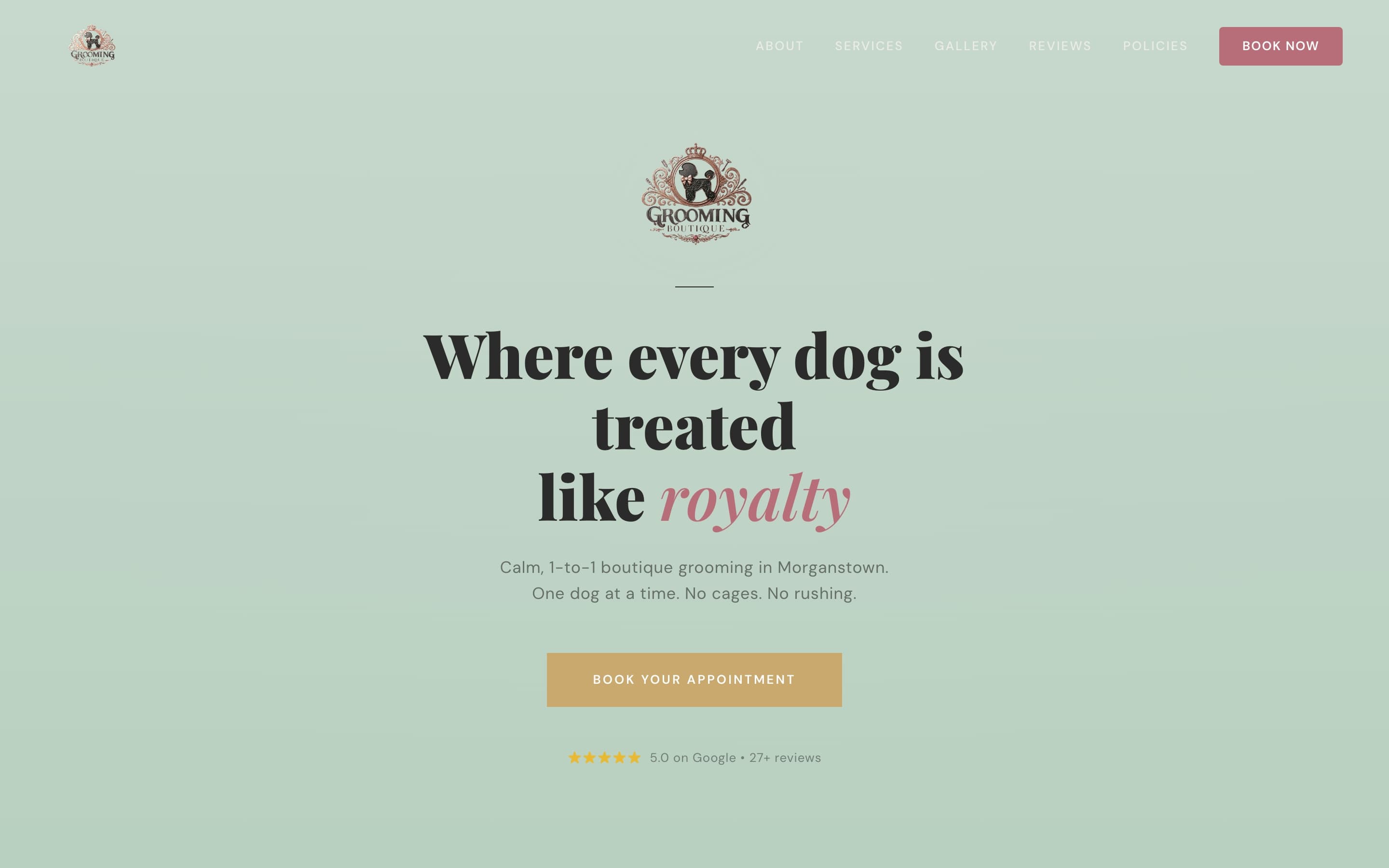 The Grooming Boutique website — live screenshot