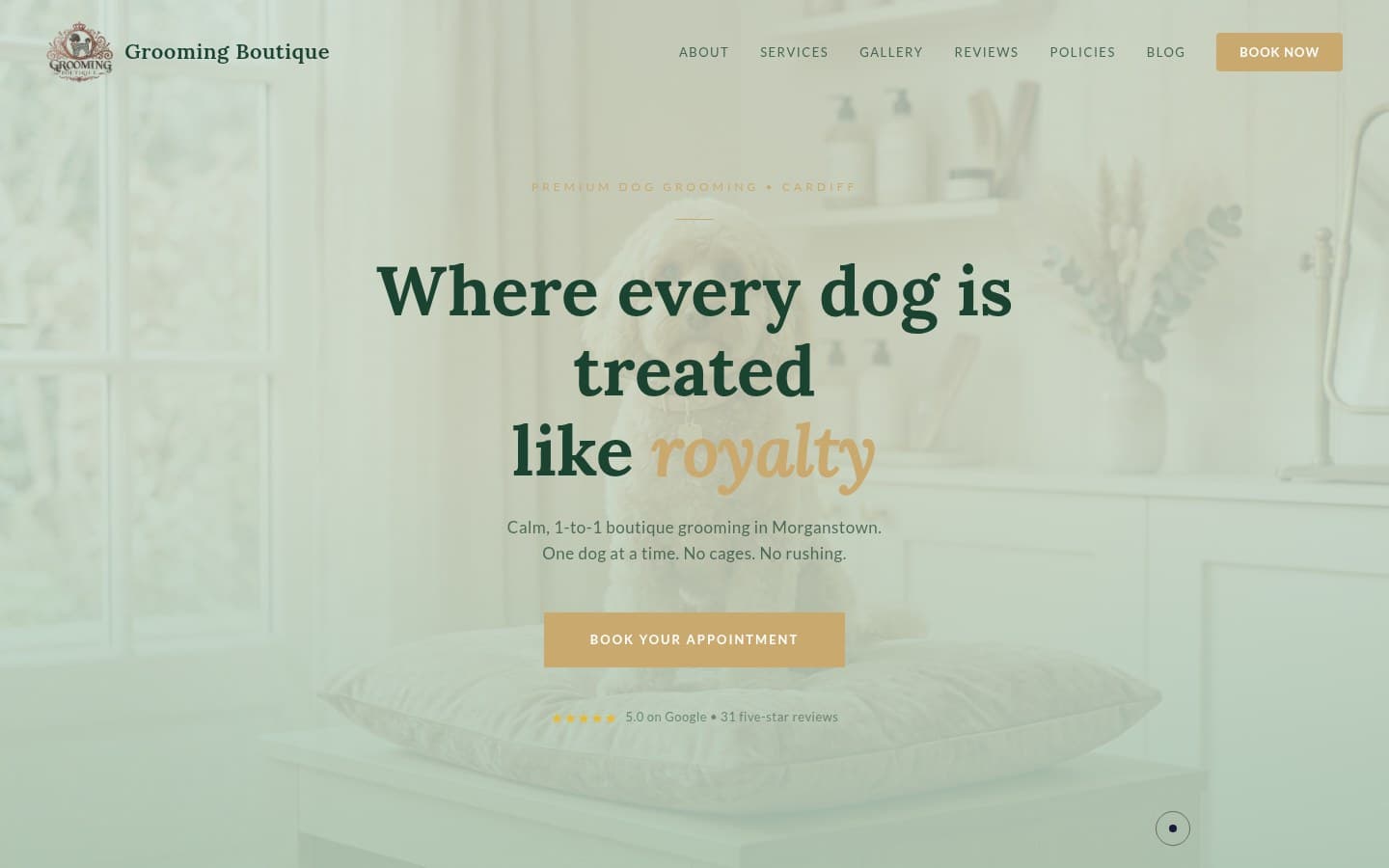 The Grooming Boutique website — live screenshot showing the premium homepage