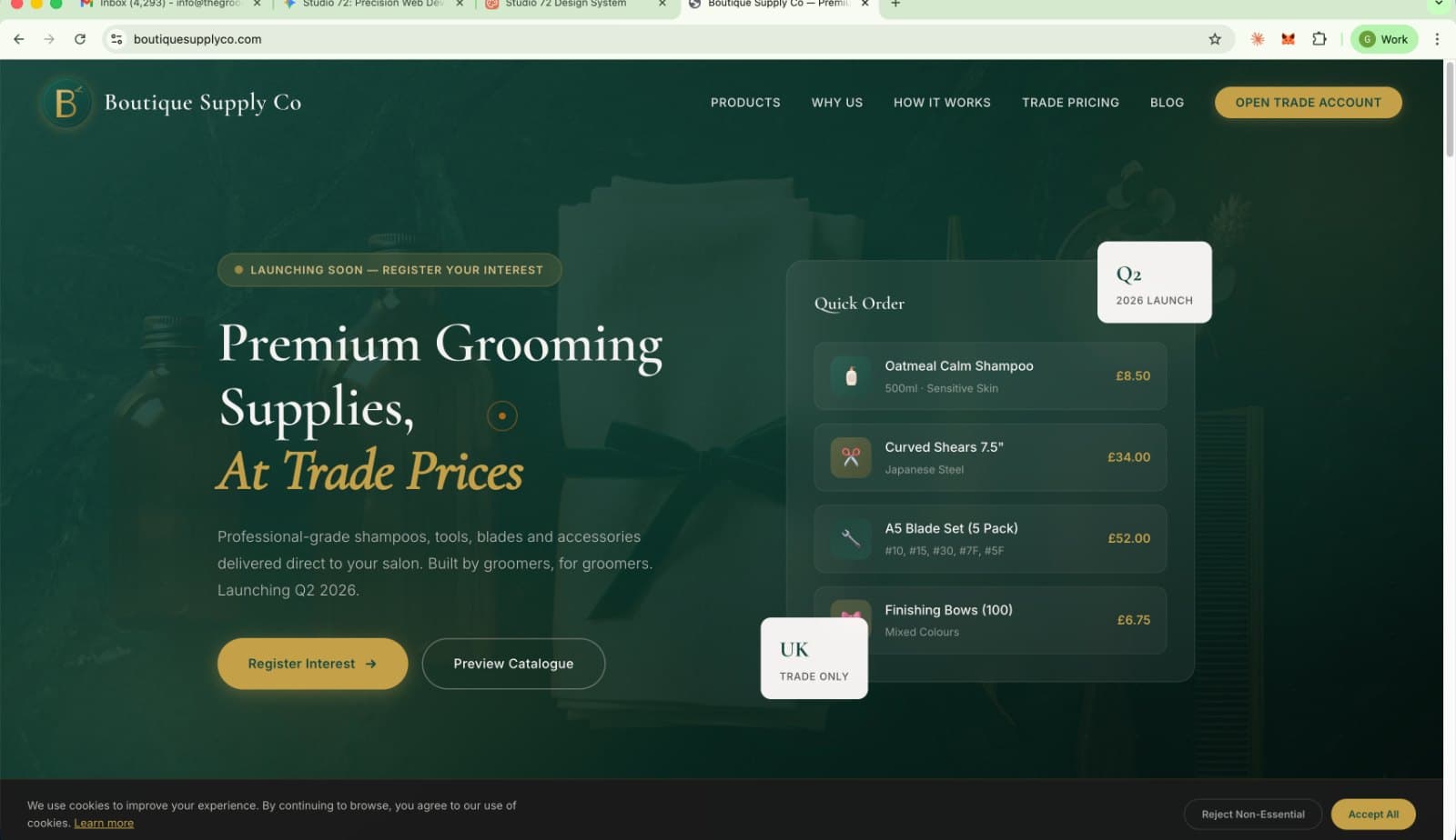Boutique Supply Co website designed by Studio 72, Cardiff