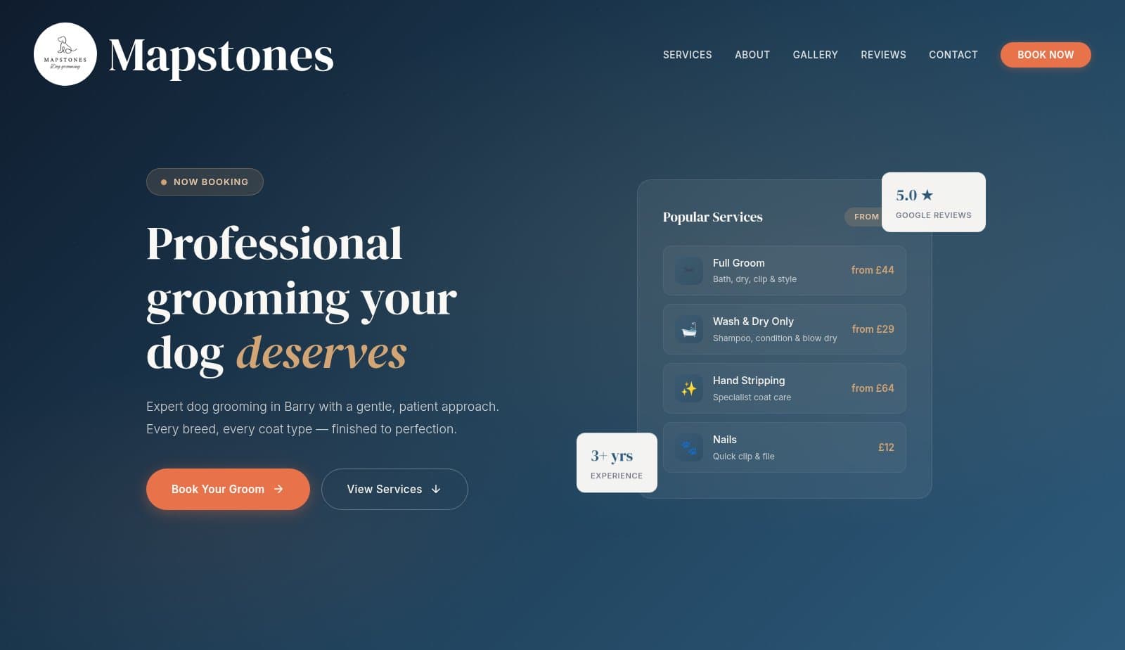Mapstones dog grooming website designed by Studio 72, Cardiff